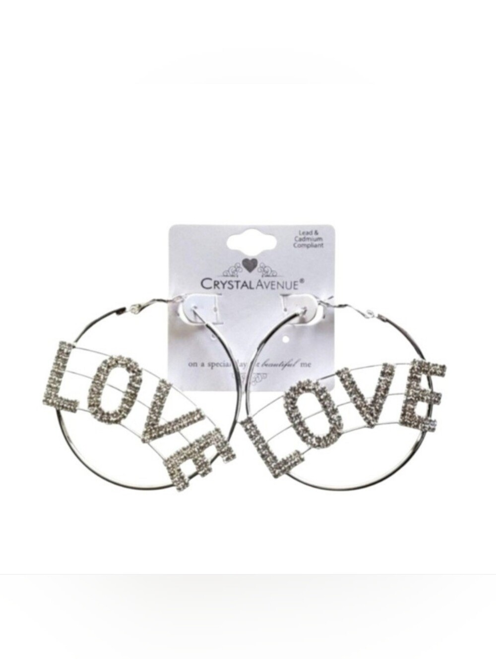 Silver LOVE Hoops with Rhinestones